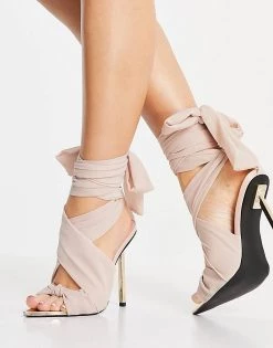 Discount 💯 Public Desire Huni Ribbon Tie Wrap Around 🩴 Sandals In Blush For Women 👍 -Outlet Women's Public Desire Store unnamed file 3129