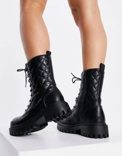 Best Pirce ✨ Public Desire Outstanding Chunky Flat Ankle 🥾 Boots In Black For Women 😍