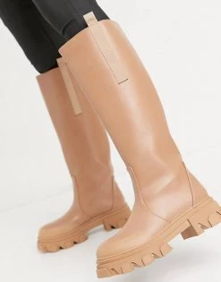 Wholesale 😀 Public Desire Genius Knee High Chunky 🥾 Boots In Tan For Women ✔️