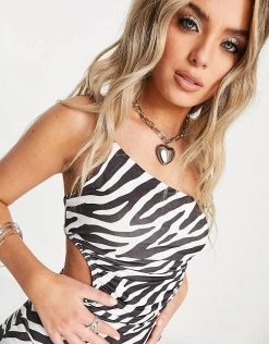 Flash Sale 🔥 Public Desire One Shoulder Midi 👗 Dress In Zebra For Women 🥰 -Outlet Women's Public Desire Store unnamed file 317