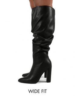 Buy ๐ Public Desire Wide Fit Yours Black Slouchy Knee ๐ฅพ Boots In Black For Women ๐
