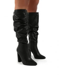 Buy 👍 Public Desire Wide Fit Yours Black Slouchy Knee 🥾 Boots In Black For Women 🎉 -Outlet Women's Public Desire Store unnamed file 3183