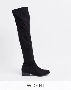 Promo 🎉 Public Desire Wide Fit Exclusive Elle Over The Knee 🥾 Boots In Black For Women 🤩 -Outlet Women's Public Desire Store unnamed file 3194