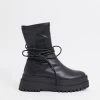 Buy 🥰 Public Desire Wide Fit Finale Chunky Flat Ankle 🥾 Boots With Tie In Black For Women Black Pu 🔔 -Outlet Women's Public Desire Store unnamed file 3195