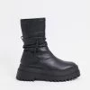 Best Pirce ❤️ Public Desire Finale Chunky Flat Ankle 🥾 Boots With Tie In Black For Women Black Pu ⌛