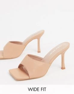 Coupon ❤️ Public Desire Wide Fit Harlow Mule With Square Toe In Beige For Women 🥰 -Outlet Women's Public Desire Store unnamed file 3209