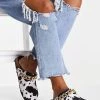 Outlet 😍 Public Desire Isabel Mule Clogs With Chain Trim In Cow Print For Women Cow Micro 👏