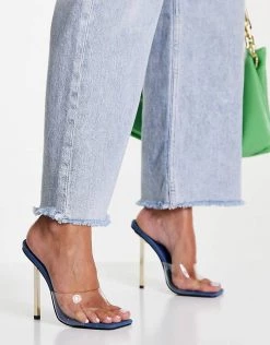 Discount 💯 Public Desire Amaze Clear Heel Mule 🩴 Sandals In Denim Blue For Women ✨ -Outlet Women's Public Desire Store unnamed file 3231