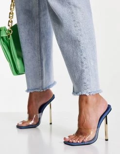 Discount 💯 Public Desire Amaze Clear Heel Mule 🩴 Sandals In Denim Blue For Women ✨ -Outlet Women's Public Desire Store unnamed file 3233