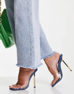 Discount 💯 Public Desire Amaze Clear Heel Mule 🩴 Sandals In Denim Blue For Women ✨ -Outlet Women's Public Desire Store unnamed file 3234