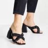 Budget ⌛ Public Desire Wide Fit Elsa Cross Strap Heeled Mules In Black For Women 👏