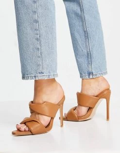Deals 👍 Public Desire Wide Fit Avatar Twist Strap Mules With Square Toe In Camel For Women ⭐ -Outlet Women's Public Desire Store unnamed file 3263
