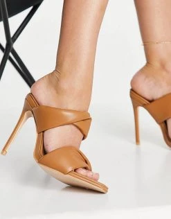 Flash Sale 🌟 Public Desire Avatar Twist Strap Mules With Square Toe In Camel For Women 😀 -Outlet Women's Public Desire Store unnamed file 3267