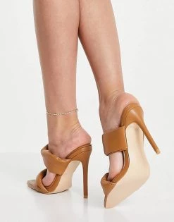 Flash Sale 🌟 Public Desire Avatar Twist Strap Mules With Square Toe In Camel For Women 😀 -Outlet Women's Public Desire Store unnamed file 3268