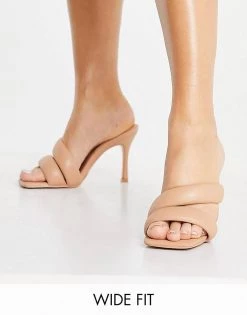 Discount ❤️ Public Desire Wide Fit Calm Padded Mules In Beige For Women 🥰