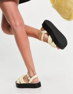 Buy 🥰 Public Desire Wide Fit Kelsi Chunky Flatform 🩴 Sandals In Vanilla For Women 🎁 -Outlet Women's Public Desire Store unnamed file 3348