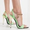 Discount 🔥 Public Desire Triumph Heeled 🩴 Sandals With Padlock Anklet In Green For Women 🔔