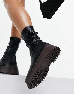 Cheap 🧨 Public Desire Finale Chunky Flat Ankle 🥾 Boots With Tie In Black And Brown For Women Black On Brown 🧨 -Outlet Women's Public Desire Store unnamed file 3366