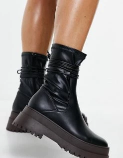 Cheap 🧨 Public Desire Finale Chunky Flat Ankle 🥾 Boots With Tie In Black And Brown For Women Black On Brown 🧨 -Outlet Women's Public Desire Store unnamed file 3369
