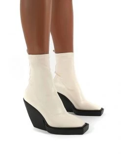 Best Pirce 🌟 Public Desire Rae Pull On 🥾 Boots With Metal Detail In Bone For Women ⌛ -Outlet Women's Public Desire Store unnamed file 3382