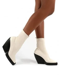 Best Pirce 🌟 Public Desire Rae Pull On 🥾 Boots With Metal Detail In Bone For Women ⌛ -Outlet Women's Public Desire Store unnamed file 3383