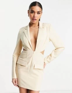Top 10 🛒 Public Desire Cut Out Detail Blazer 👗 Dress In Stone For Women 💯 -Outlet Women's Public Desire Store unnamed file 339