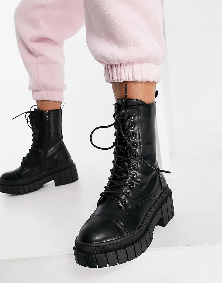 Promo 🤩 Public Desire Wide Fit Omega Chunky Lace Up 🥾 Boots In Black For Women 🎁 5 Promo 🤩 Public Desire Wide Fit Omega Chunky Lace Up 🥾 Boots In Black For Women 🎁 - Image 3