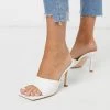 Wholesale 😉 Public Desire Wide Fit Exclusive Harlow Square Toe Block Heel Mule 🩴 Sandal In White For Women White Pu 🎁