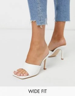 Wholesale 😉 Public Desire Wide Fit Exclusive Harlow Square Toe Block Heel Mule 🩴 Sandal In White For Women White Pu 🎁 -Outlet Women's Public Desire Store unnamed file 3419