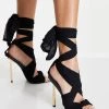 Flash Sale 🌟 Public Desire Huni Ribbon Tie Up Gold Stiletto Heeled 🩴 Sandals Black For Women ❤️ -Outlet Women's Public Desire Store unnamed file 3425
