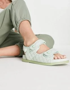 Hot Sale 💯 Public Desire Carmen Quilted Flat 🩴 Sandals In Mint Pu For Women 👍