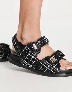 Outlet 😉 Public Desire Carmen Flat 🩴 Sandals In Black Multi For Women 🤩 -Outlet Women's Public Desire Store unnamed file 3442
