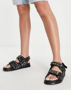 Outlet 😉 Public Desire Carmen Flat 🩴 Sandals In Black Multi For Women 🤩 -Outlet Women's Public Desire Store unnamed file 3444