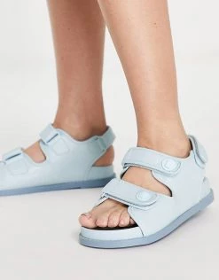 Best deal 🛒 Public Desire Destination Double Strap Front Flat 🩴 Sandals In Pale Blue For Women Pale Blue Pu 🔥