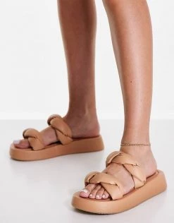 Best Sale 😍 Public Desire Amora Braided Detail Chunky Sole 🩴 Sandals In Beige For Women ⭐