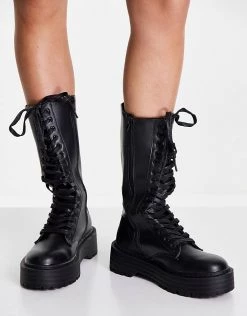 New 🌟 Public Desire Kendall Chunky Lace Up 🥾 Boots In Black For Women ⌛ -Outlet Women's Public Desire Store unnamed file 3502