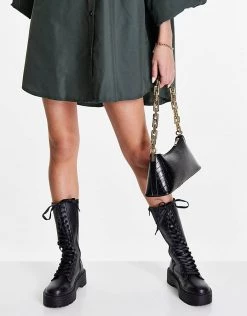 New 🌟 Public Desire Kendall Chunky Lace Up 🥾 Boots In Black For Women ⌛ -Outlet Women's Public Desire Store unnamed file 3503