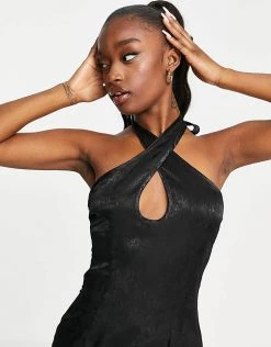 Promo 🤩 Public Desire Cross Halter Slip Satin Midi 👗 Dress In Black For Women ✔️ -Outlet Women's Public Desire Store unnamed file 352