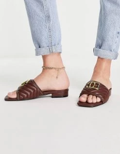 Best Pirce ❤️ Public Desire Harrie Padded Metal Detail Flat Strappy 🩴 Sandals In Choc For Women ⌛ -Outlet Women's Public Desire Store unnamed file 3572