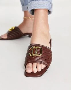 Best Pirce ❤️ Public Desire Harrie Padded Metal Detail Flat Strappy 🩴 Sandals In Choc For Women ⌛ -Outlet Women's Public Desire Store unnamed file 3573
