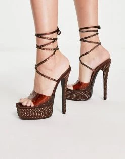 Top 10 🛒 Public Desire Celeste Square Toe Diamante Perspex Ankle Tie Heeled 🩴 Sandals Chocolate Satin For Women 🧨 -Outlet Women's Public Desire Store unnamed file 3577