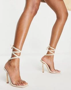 Top 10 🌟 Public Desire Ignite Square Toe Lace Up Heeled 🩴 Sandals Natural Linen For Women 👏 -Outlet Women's Public Desire Store unnamed file 3583