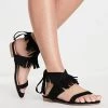 Flash Sale 🤩 Public Desire Esme Fringed Lace Up 🩴 Sandals In Black Faux Suede For Women 🔔 -Outlet Women's Public Desire Store unnamed file 3595