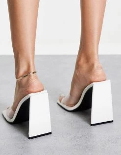 Wholesale 💯 Public Desire Tammi Square Toe Pyramid Heeled Mule White For Women 😉 -Outlet Women's Public Desire Store unnamed file 3608