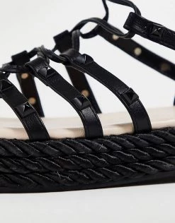 Cheap 🔥 Public Desire Thea Lace Up Studded Gladiator 🩴 Sandals In Black For Women ✔️ -Outlet Women's Public Desire Store unnamed file 3627