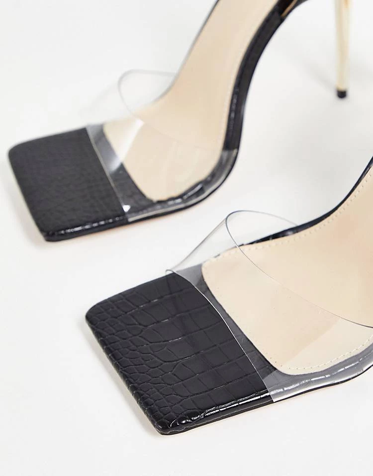 New 馃敟 Public Desire Superior Lock Chain Detail Ankle Strap Stiletto Heeled 馃┐ Sandals Black Croc Pu For Women 馃敂 6 New 馃敟 Public Desire Superior Lock Chain Detail Ankle Strap Stiletto Heeled 馃┐ Sandals Black Croc Pu For Women 馃敂 - Image 4