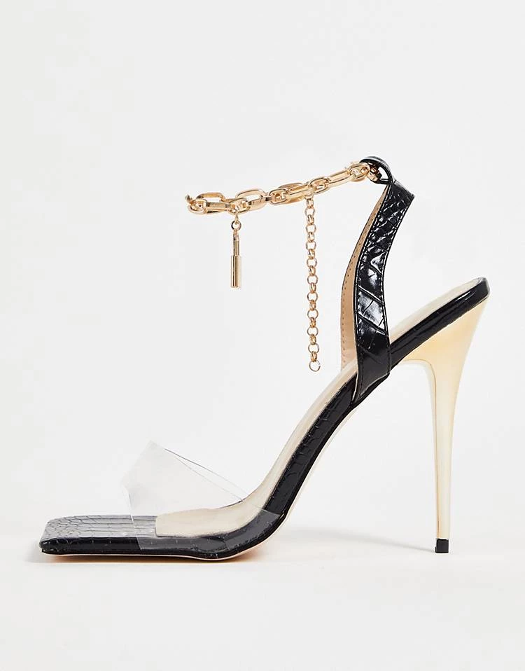 New 馃敟 Public Desire Superior Lock Chain Detail Ankle Strap Stiletto Heeled 馃┐ Sandals Black Croc Pu For Women 馃敂 7 New 馃敟 Public Desire Superior Lock Chain Detail Ankle Strap Stiletto Heeled 馃┐ Sandals Black Croc Pu For Women 馃敂 - Image 5