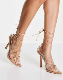 Buy ⌛ Public Desire Strike Clear Lace Up Court Heeled 👟 Shoes Beige For Women Beige Pu Perspex 😍 -Outlet Women's Public Desire Store unnamed file 3646