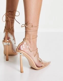 Buy ⌛ Public Desire Strike Clear Lace Up Court Heeled 👟 Shoes Beige For Women Beige Pu Perspex 😍 -Outlet Women's Public Desire Store unnamed file 3647