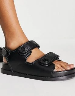 Wholesale ⭐ Public Desire Destination Double Strap Front Flat 🩴 Sandal In Black Pu For Women ✔️ -Outlet Women's Public Desire Store unnamed file 3653